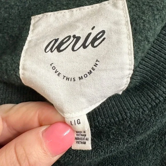 Aerie The Chill Cozy Terry Cloth Sweatshirt Green Oversized NIIIIICE Pullover L - Picture 3 of 6
